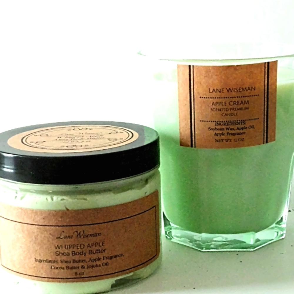 Whipped Apple Shea Body Butter & Apple Cream 12 oz Candle Set